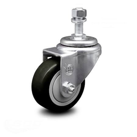 Service Caster 3 Inch Black Polyurethane Wheel Swivel 12mm Threaded Stem Caster SCC SCC-TS20S314-PPUB-BLK-M1215